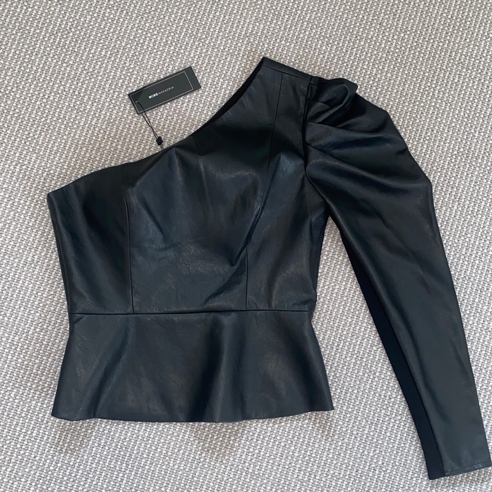 BCBG real leather one sleeved top